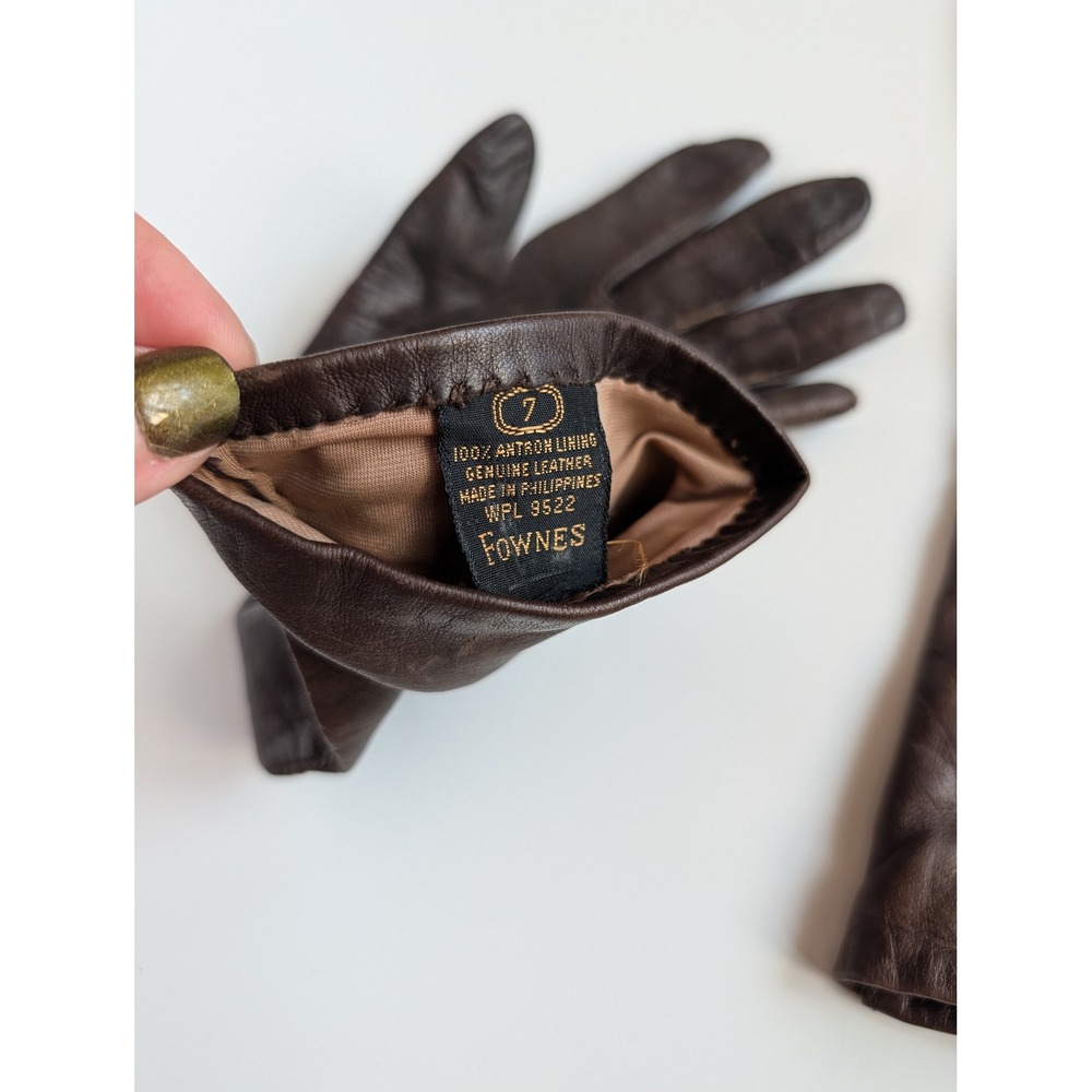 Fownes Vintage Brown Genuine Leather Driving Gloves Women Size 7 Antron Lined - Picture 2 of 9
